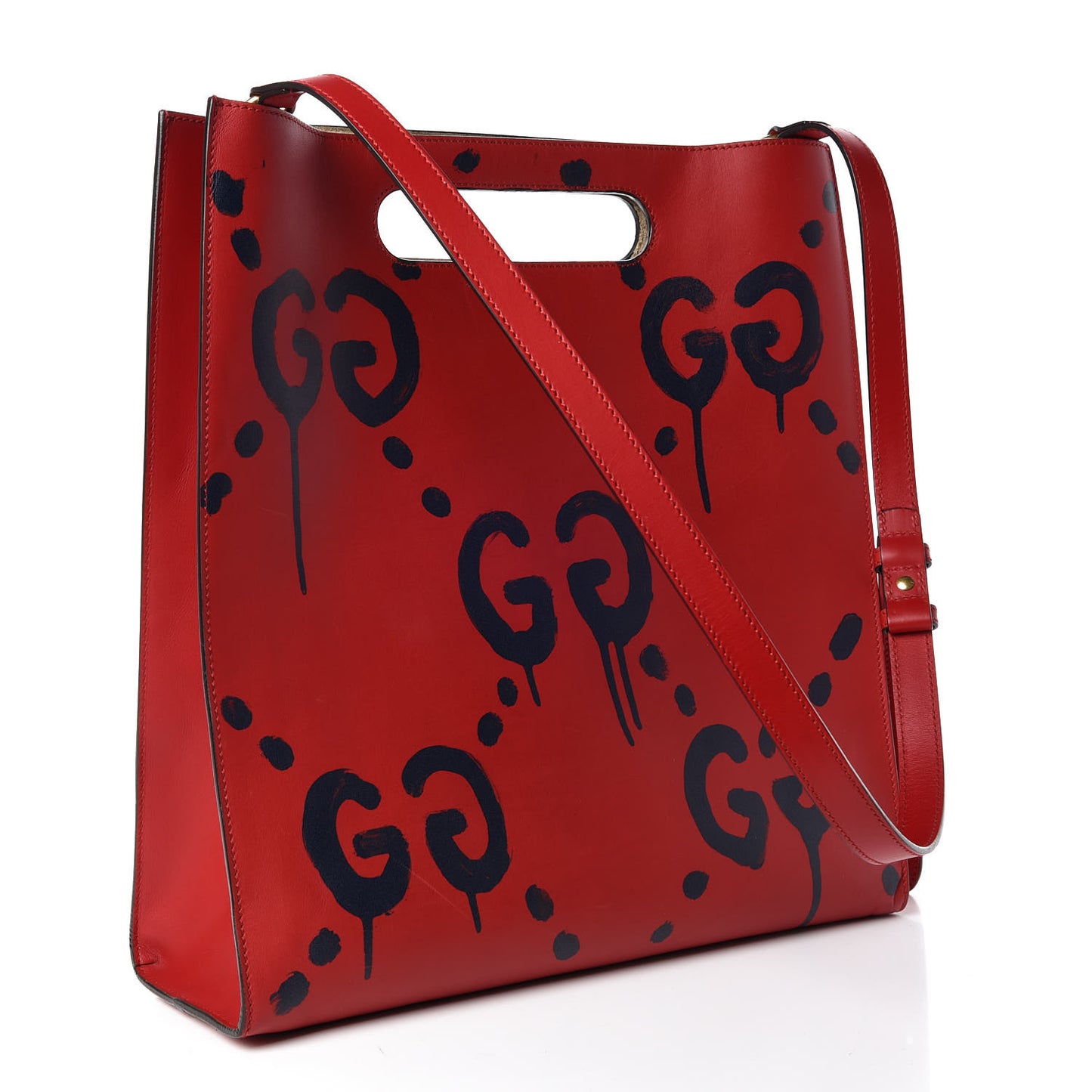 Calfskin GucciGhost Real Medium XL Tote Hibiscus Red