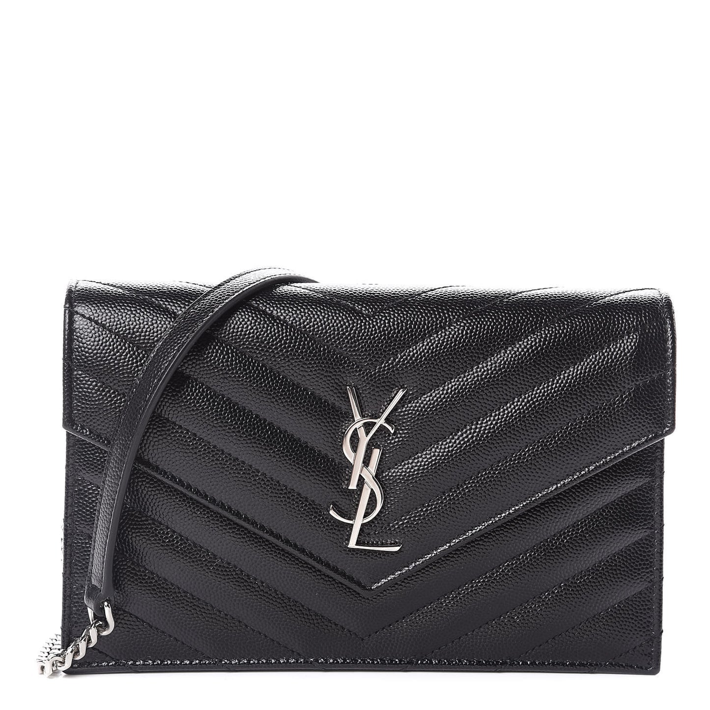 Grain De Poudre Matelasse Chevron Monogram Envelope Chain Wallet Black