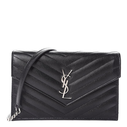 Saint Laurent Grain De Poudre Matelasse Chevron Monogram Envelope Chain Wallet Black 1 of 10