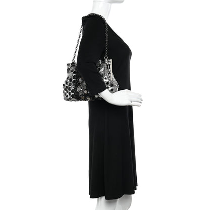 Dolce & Gabbana Satin Sequin Crystal Embellished Vanda Circles Chain Clutch Black 2 of 11