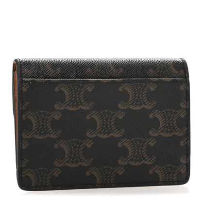 Celine Triomphe Canvas Calfskin Flap Card Holder Tan 3 of 10