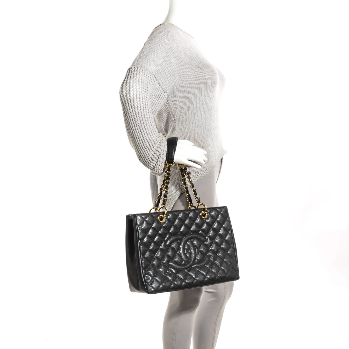 Caviar Quilted Grand Shopping Tote GST Black