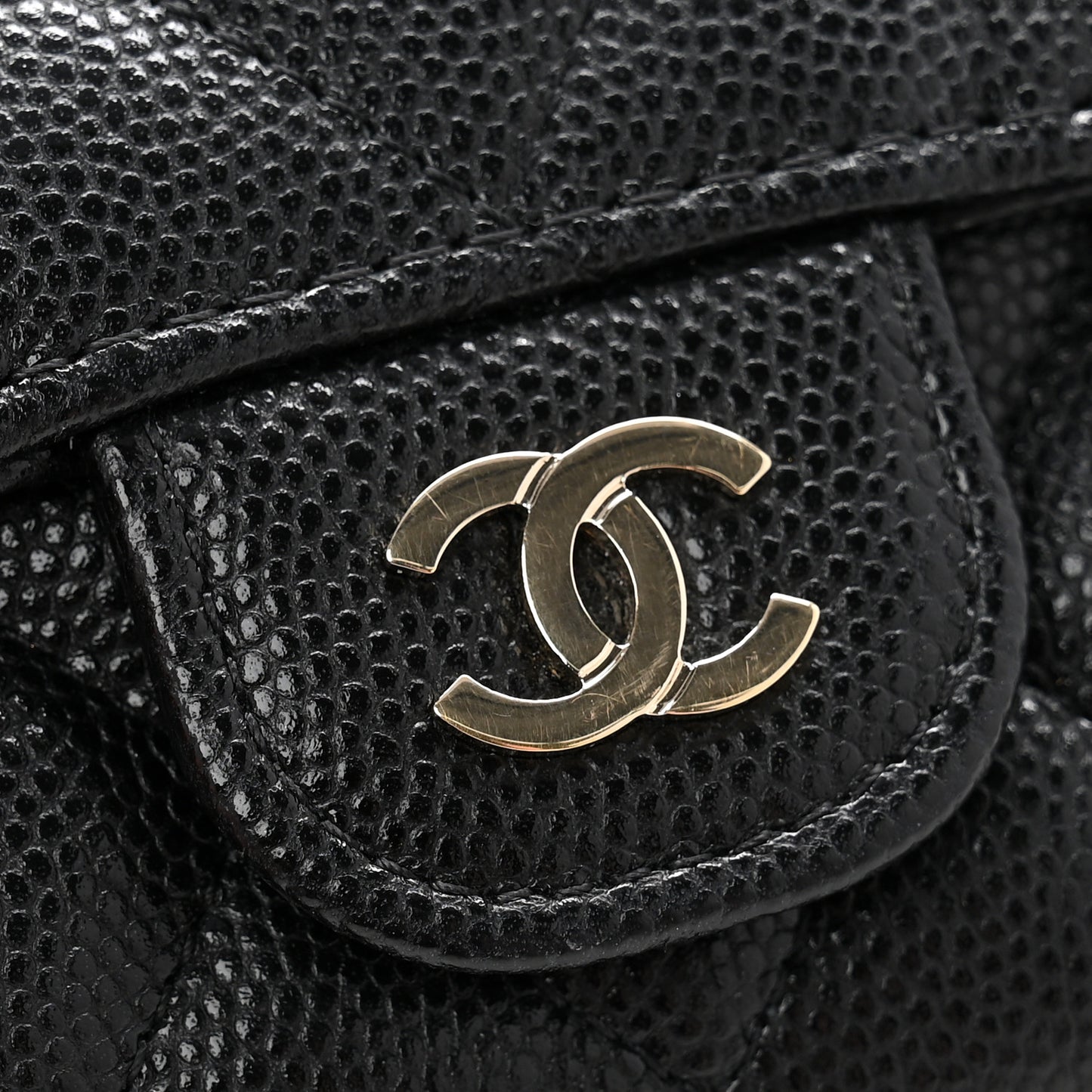 Caviar Quilted Flap Card Holder Wallet Black