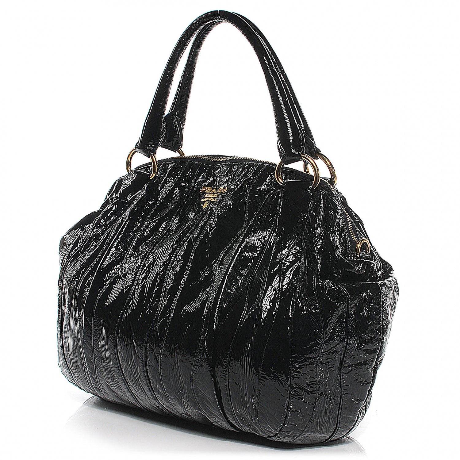 Prada Vernice Stripes Handbag Black 6 of 13