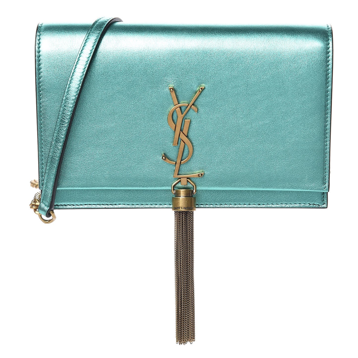 Laminated Calfskin Classic Monogram Kate Tassel Chain Wallet Green