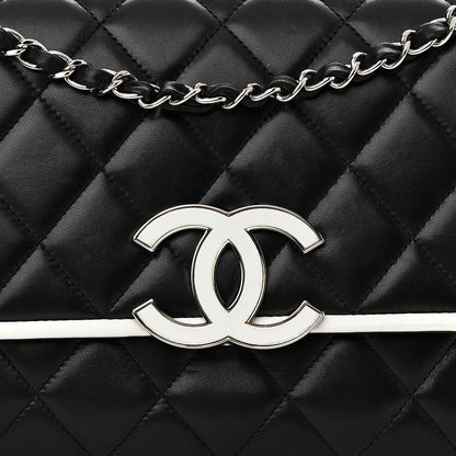 Chanel Lambskin Quilted Flap Black White 8 of 14