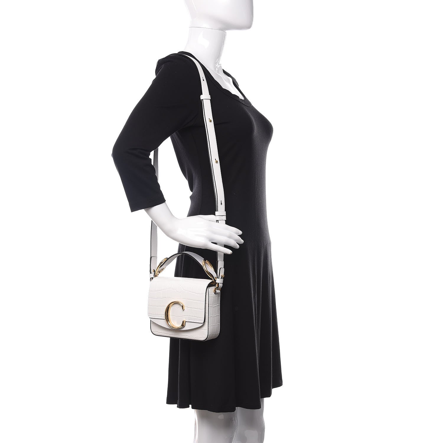 Chloe Calfskin Crocodile Embossed Mini C Double Carry Brilliant White 2 of 9