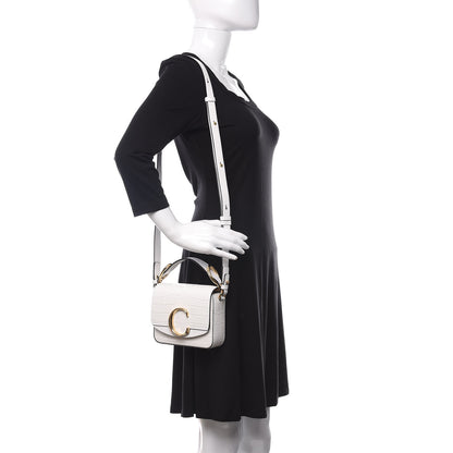 Chloe Calfskin Crocodile Embossed Mini C Double Carry Brilliant White 2 of 9
