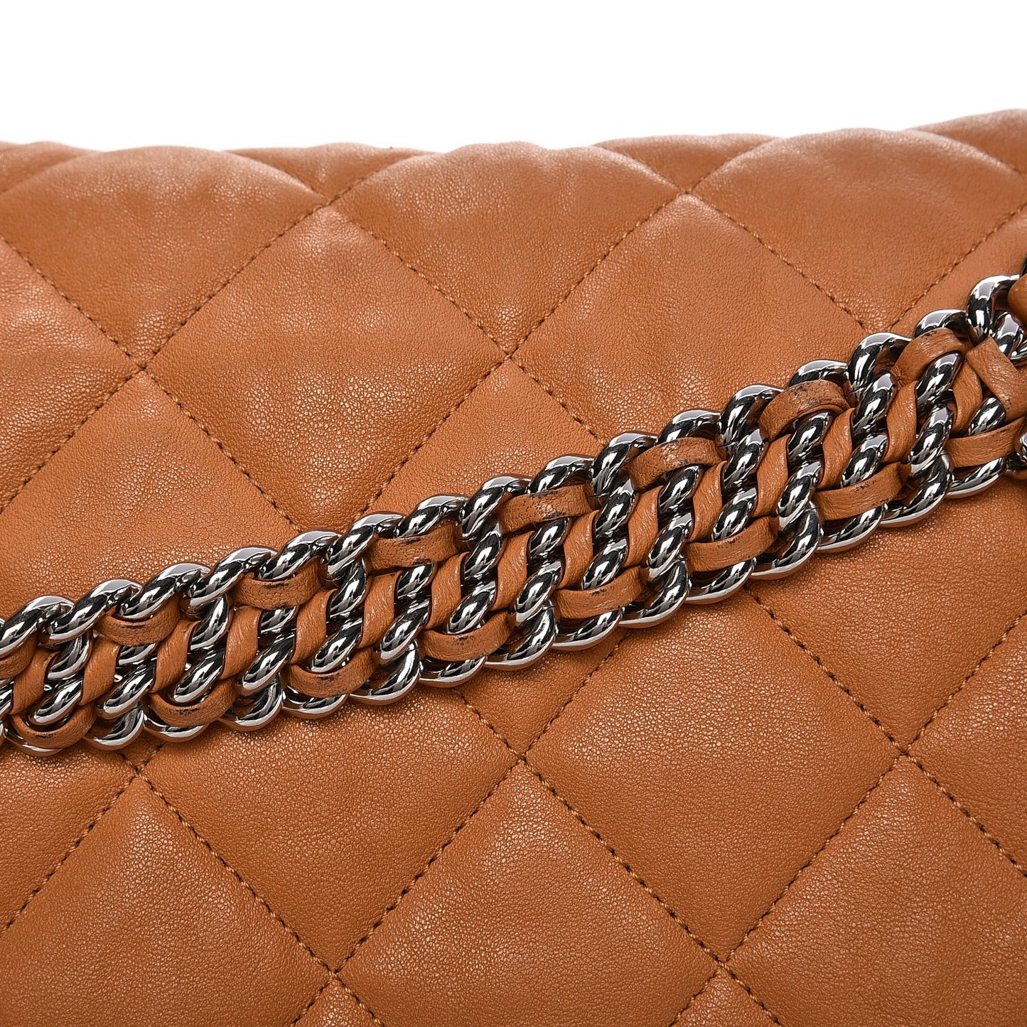 Washed Lambskin Chain Around Maxi Flap Bag Dark Beige