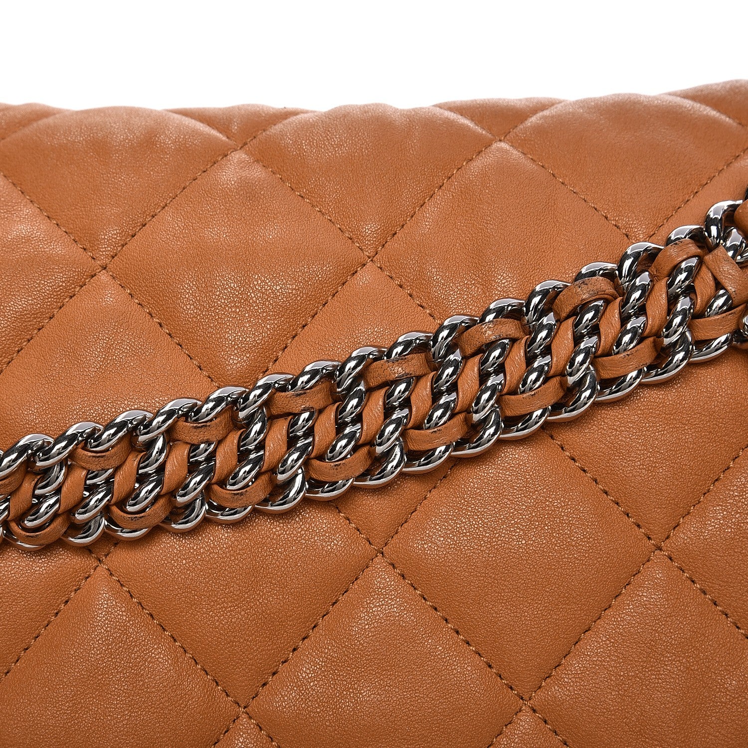 Chanel Washed Lambskin Chain Around Maxi Flap Bag Dark Beige 18 of 18