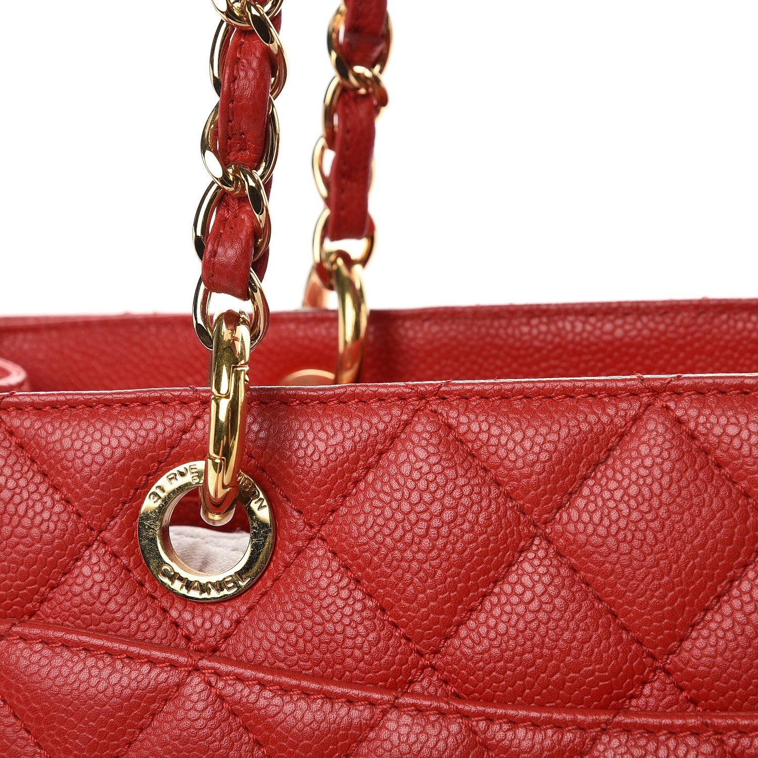 Chanel Caviar Quilted Grand Shopping Tote GST Red 6 of 15