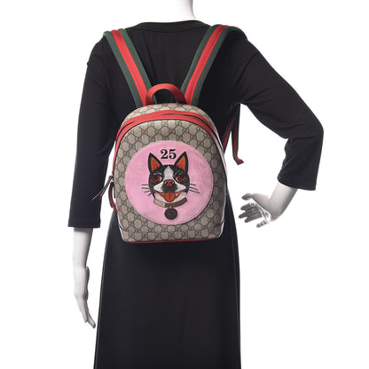 Gucci GG Supreme Monogram Web Bosco Patch Dome Backpack Beige Malva Hibiscus Red 2 of 10