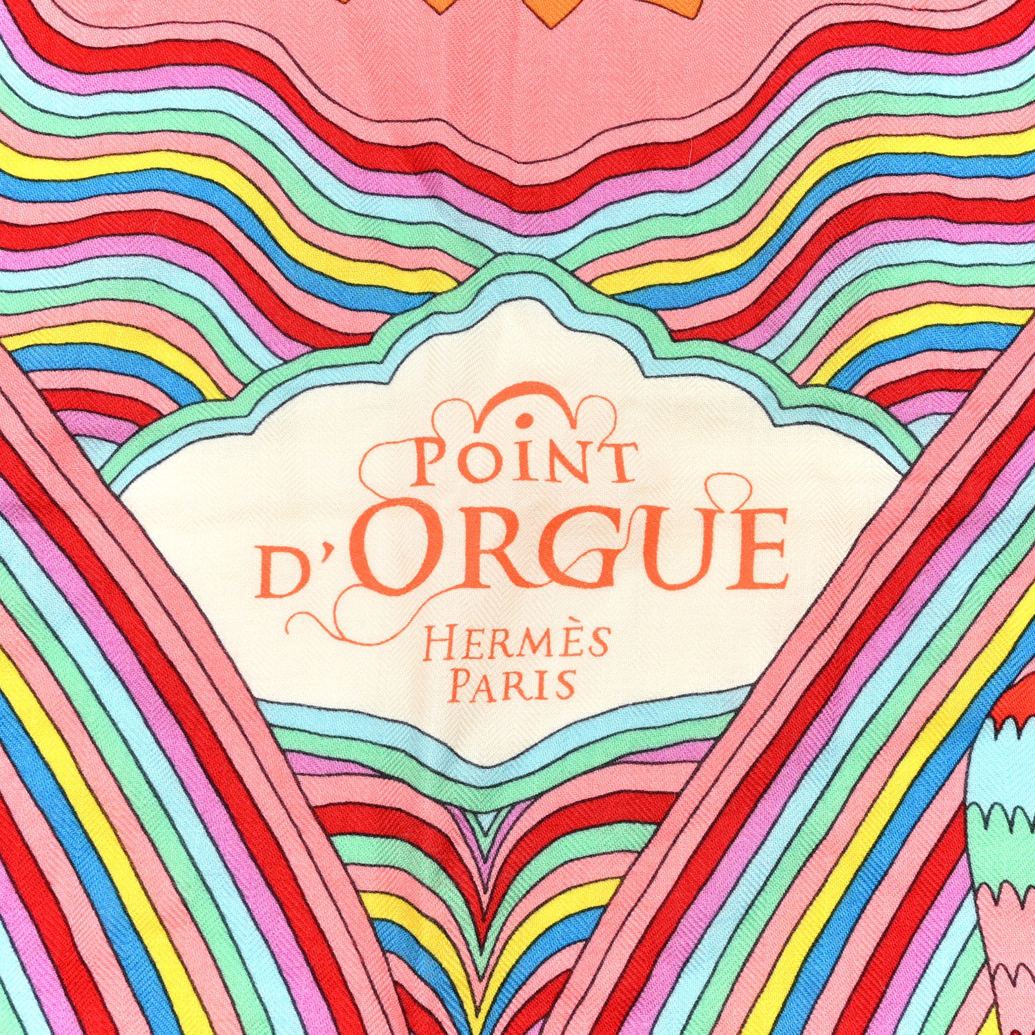 Hermes Cashmere Silk Point D'Orgue Shawl 140 Rose Pale Orange Vert 2 of 5