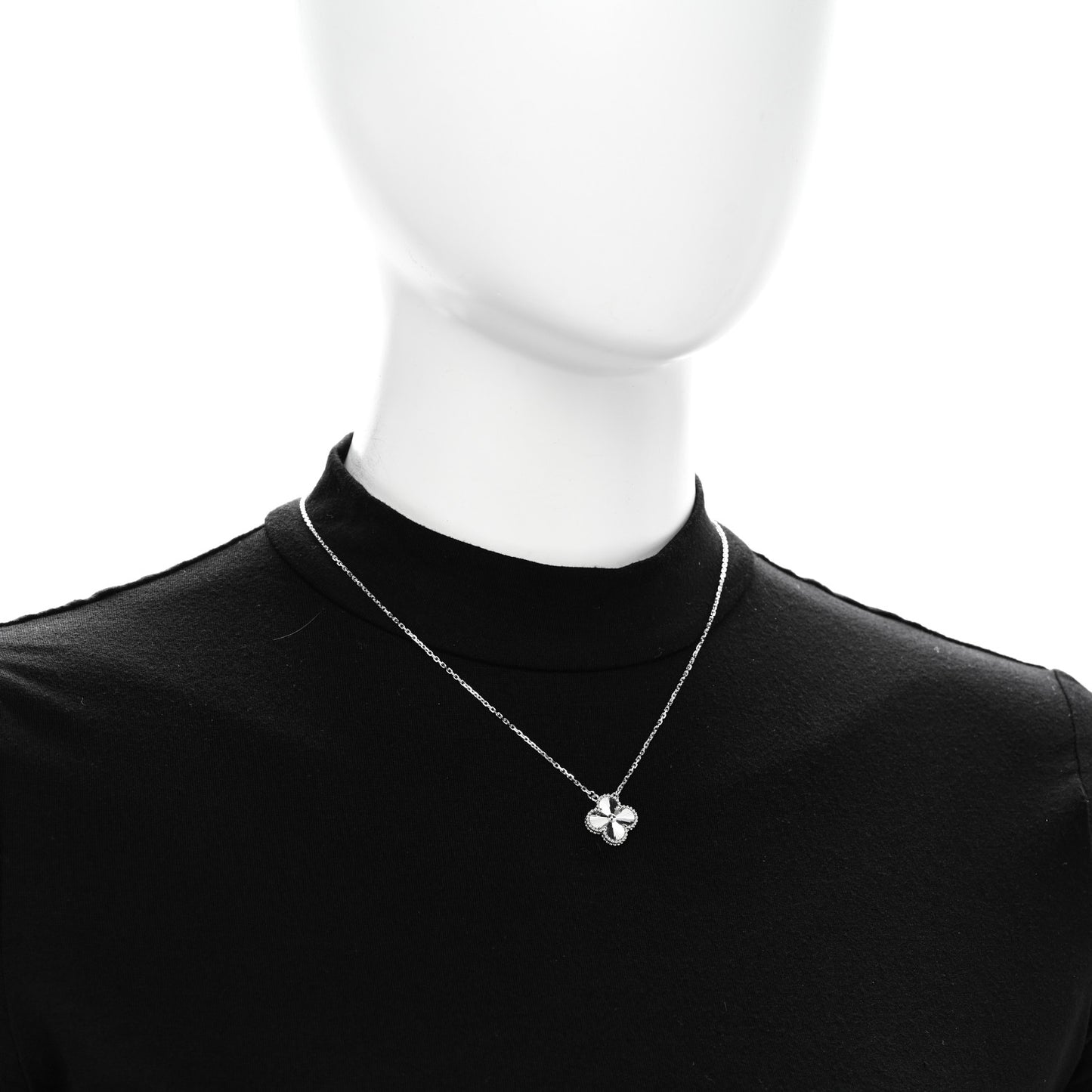18K White Gold Guilloche Vintage Alhambra Pendant Necklace