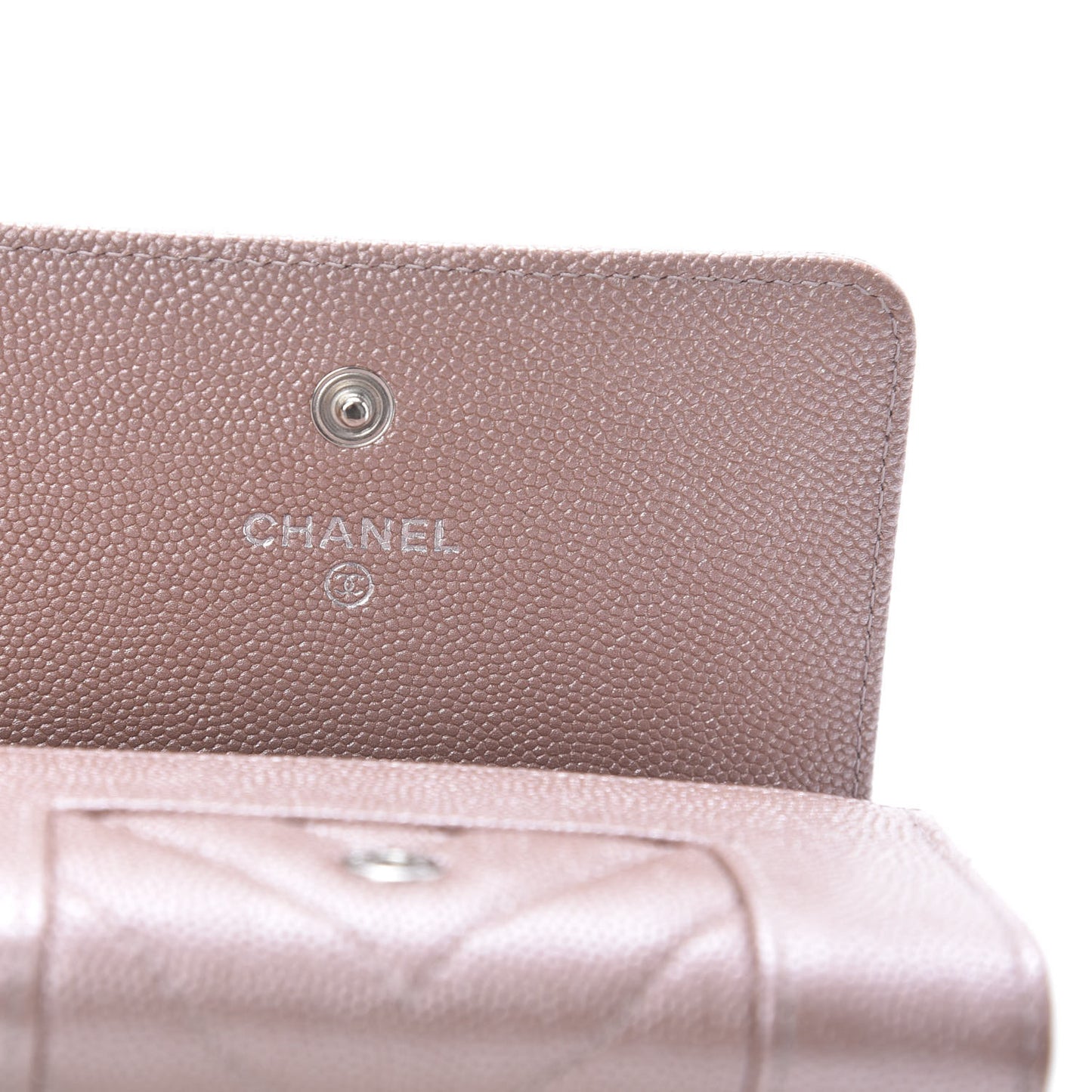 Metallic Caviar Chevron Quilted Vintage Mademoiselle Flap Card Holder Pink