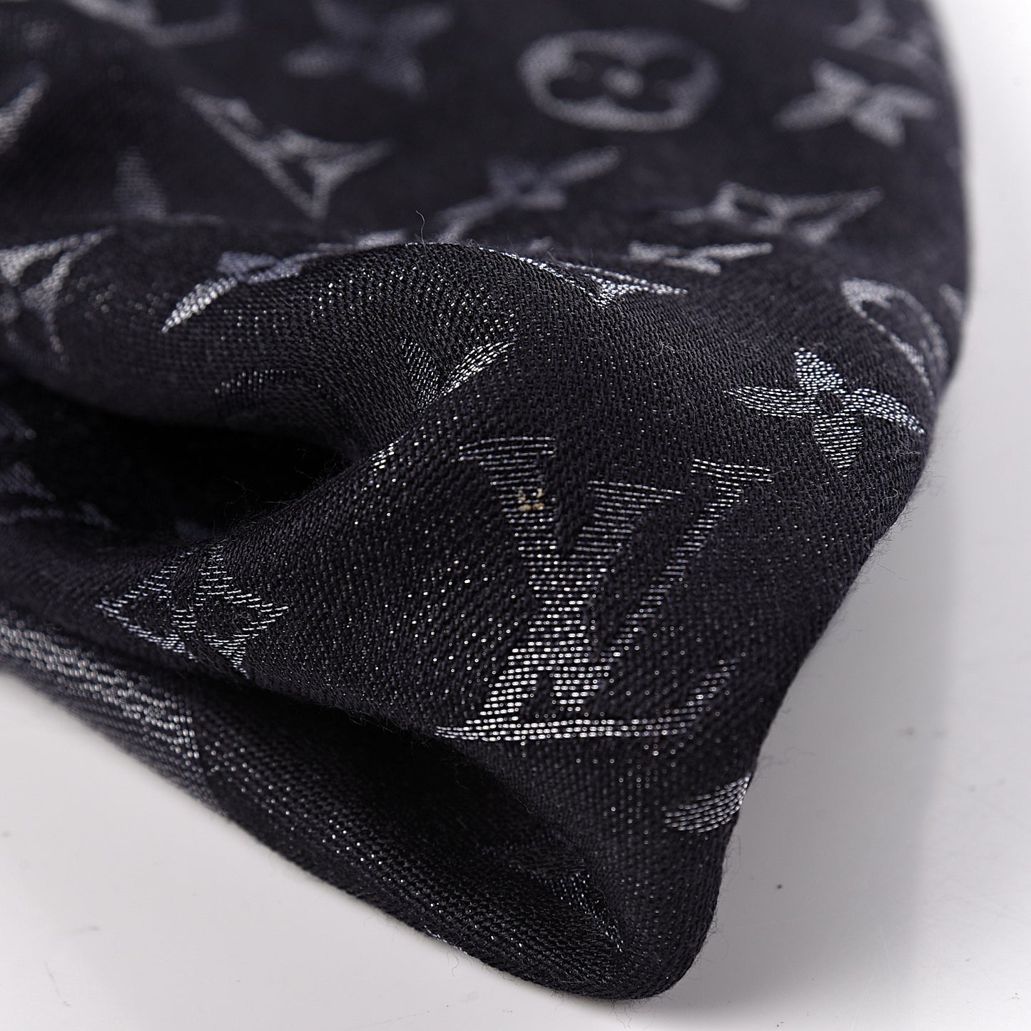 Silk Lurex Wool Monogram Shine Shawl Black