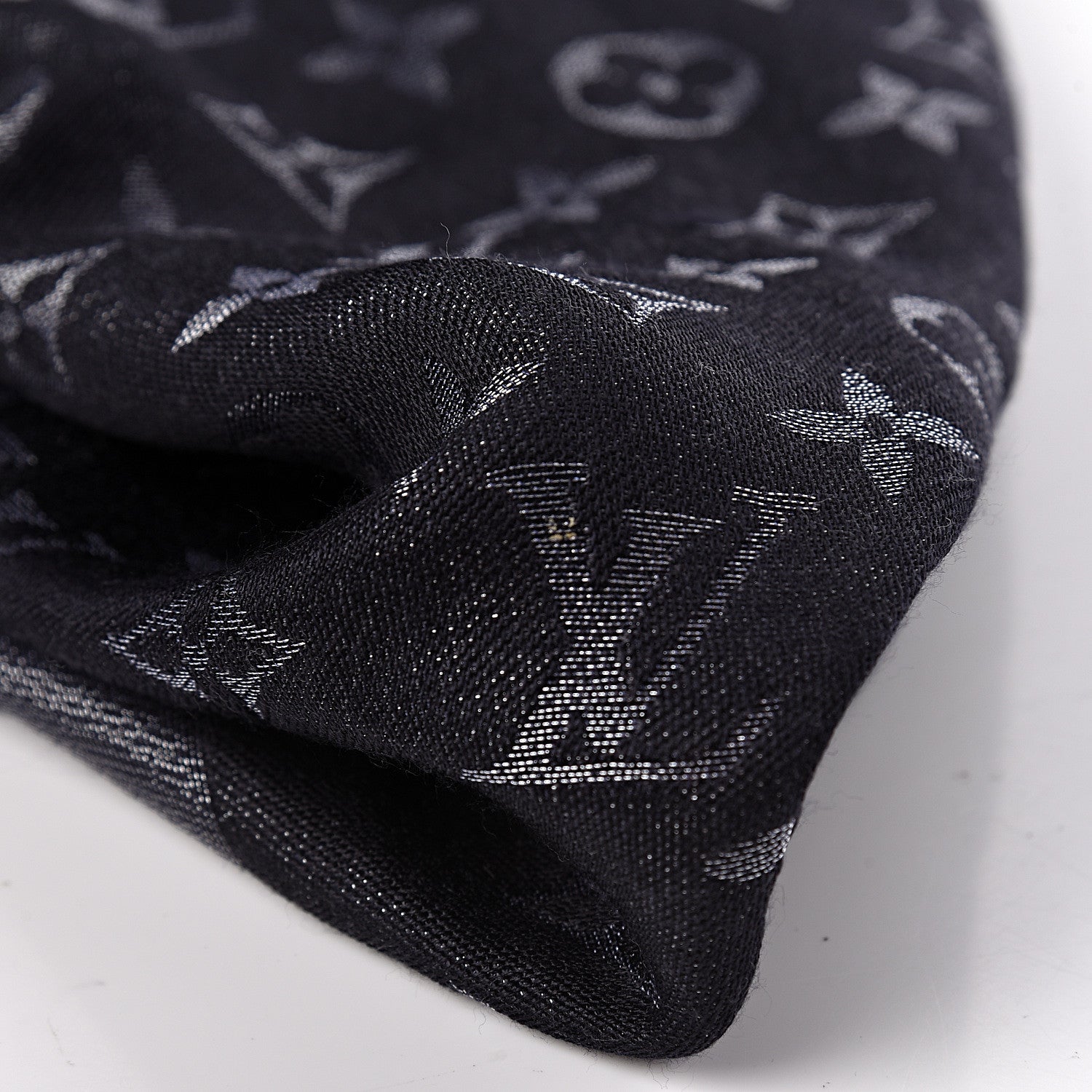 Louis Vuitton Silk Lurex Wool Monogram Shine Shawl Black 5 of 6