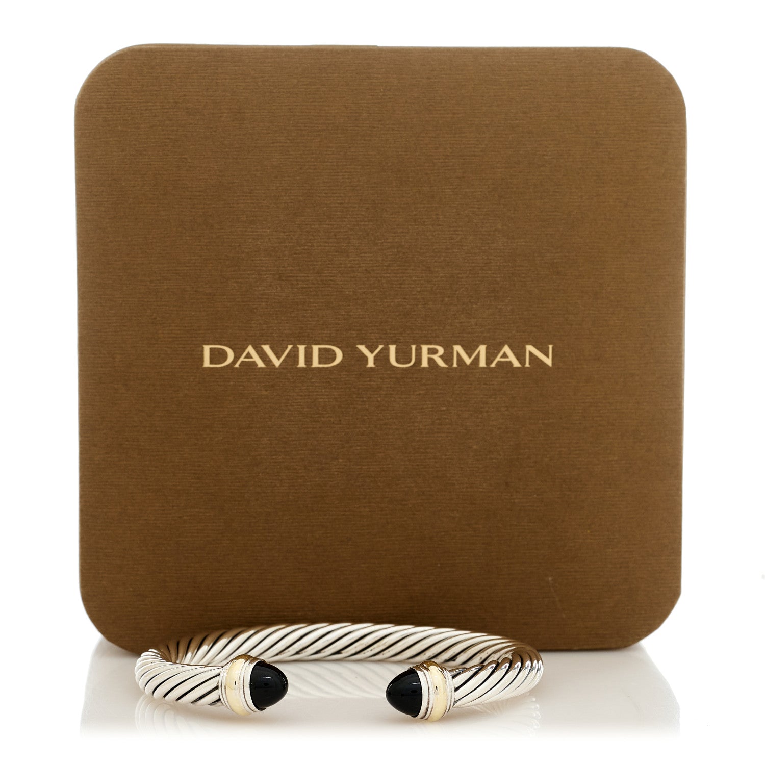 David Yurman Sterling Silver 14K Yellow Gold Black Onyx 7mm Cable Classics Bracelet 4 of 4