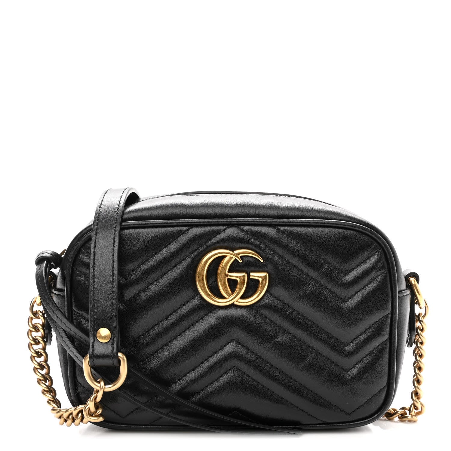 Gucci Calfskin Matelasse Mini GG Marmont Chain Shoulder Bag Black 1 of 11