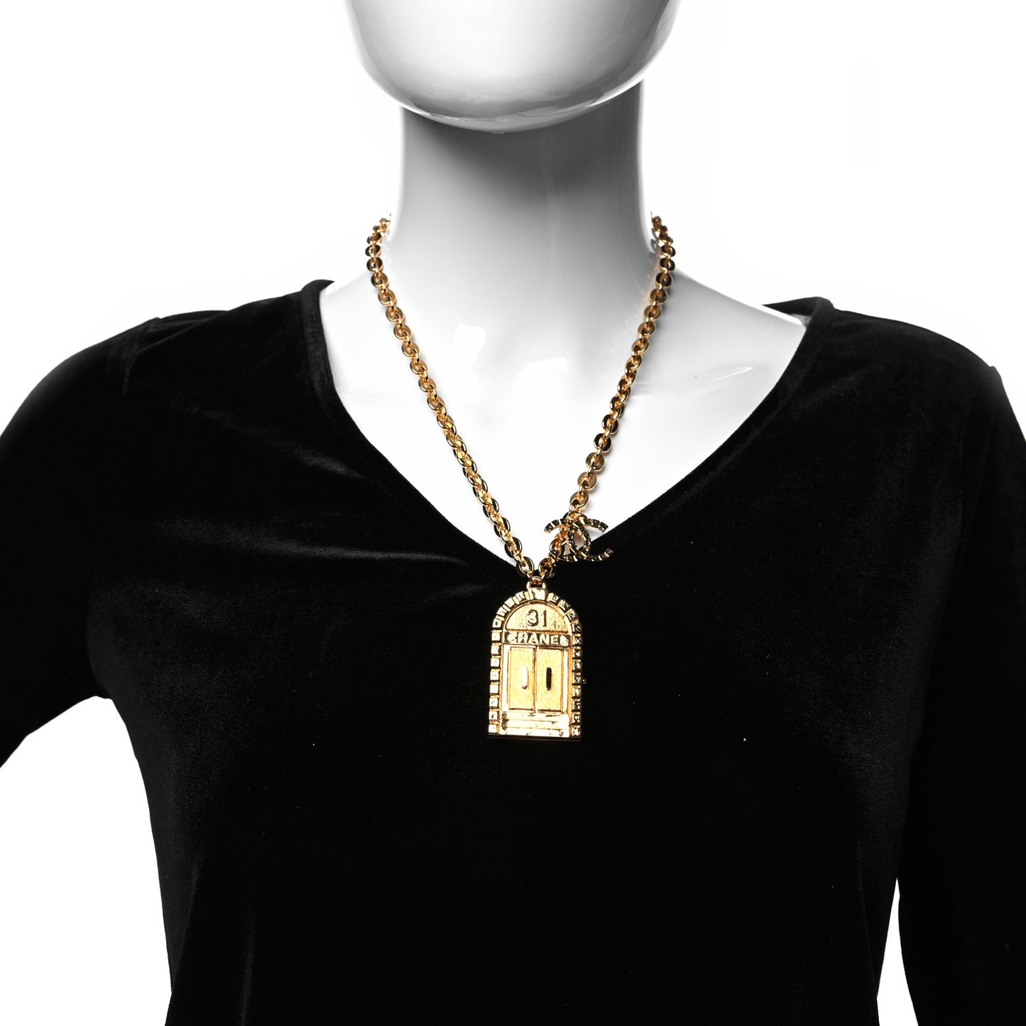 Metal 31 Rue Cambon Door Long Necklace Gold