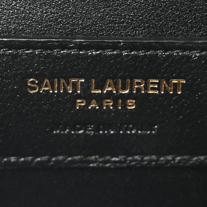 Saint Laurent Shiny Calfskin Crocodile Embossed Manhattan Baguette Black 6 of 10
