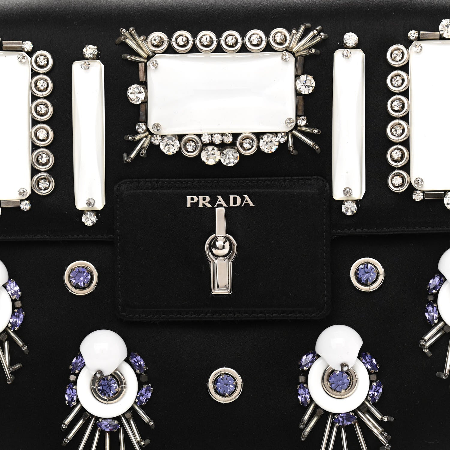 Prada Satin Raso Crystal Embellished Ricamo Shoulder Bag Black 9 of 11