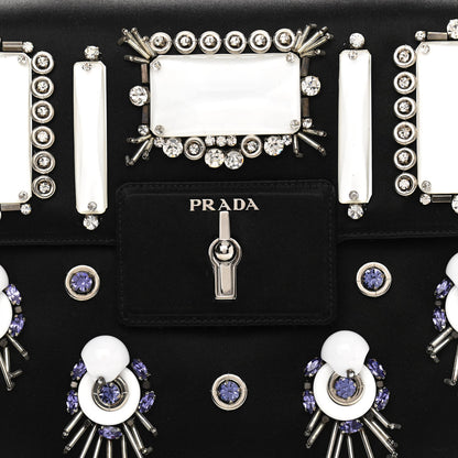 Prada Satin Raso Crystal Embellished Ricamo Shoulder Bag Black 9 of 11