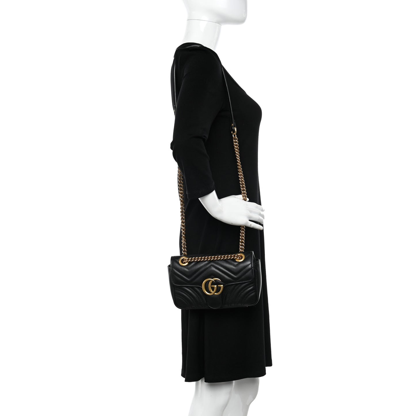 Calfskin Matelasse Mini GG Marmont Shoulder Bag Black