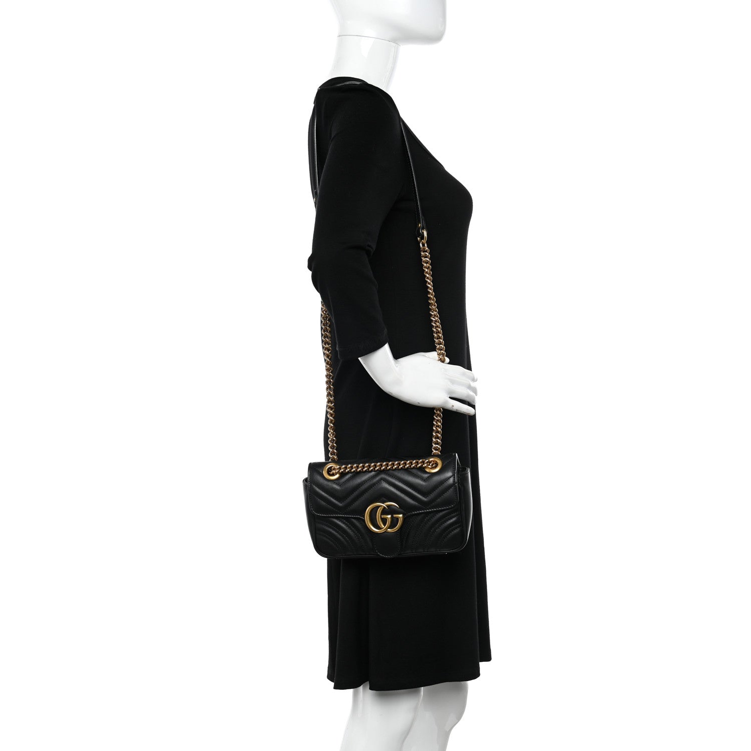 Gucci Calfskin Matelasse Mini GG Marmont Shoulder Bag Black 2 of 11