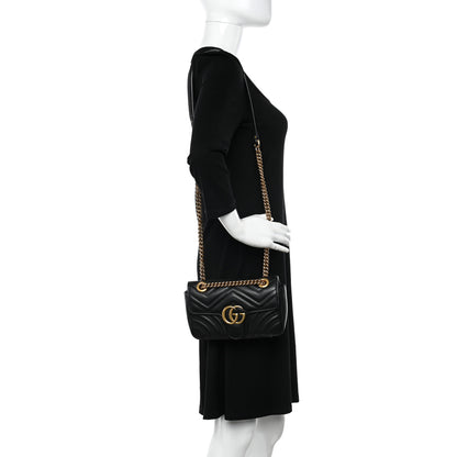Gucci Calfskin Matelasse Mini GG Marmont Shoulder Bag Black 2 of 11