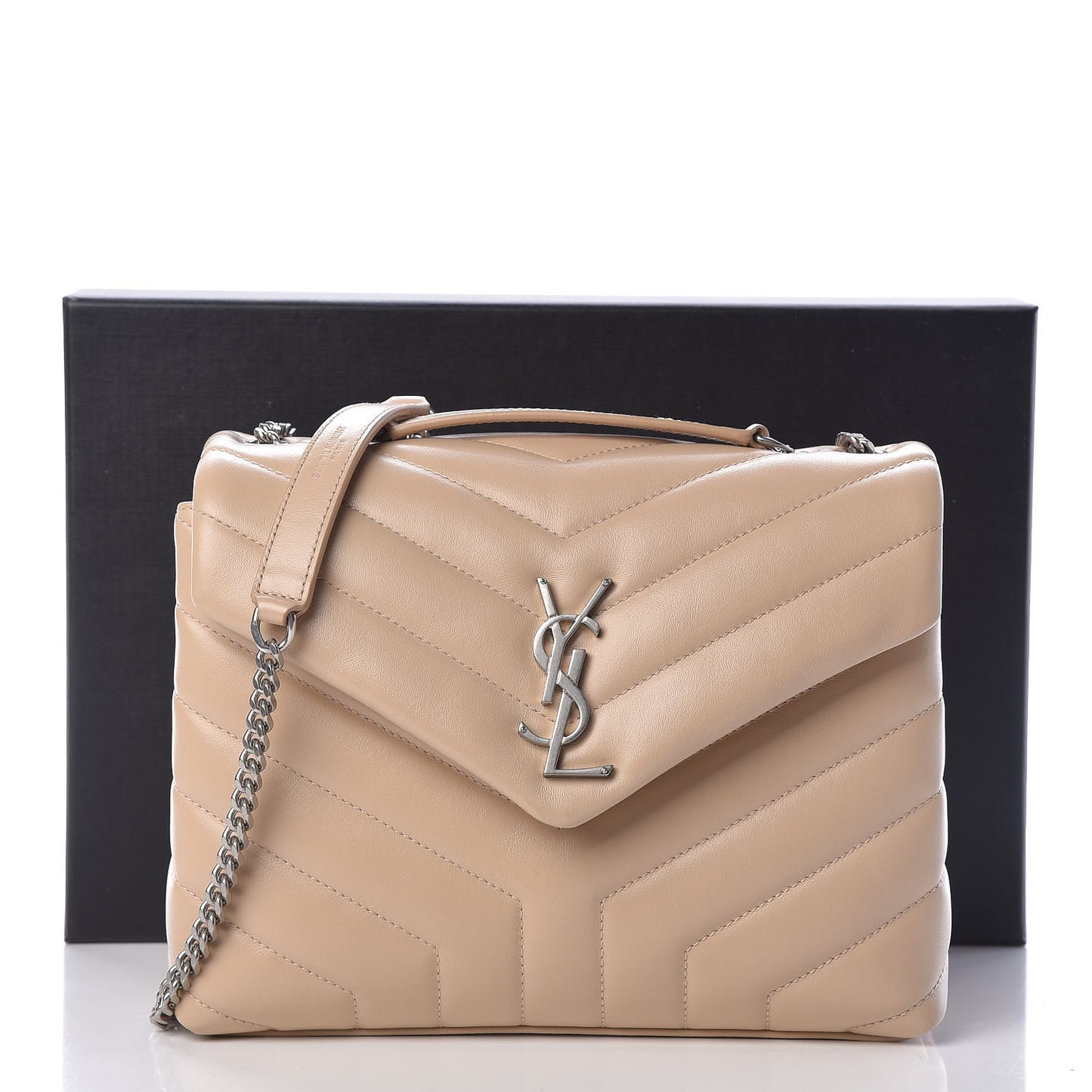Calfskin Y Quilted Monogram Small Loulou Chain Satchel Dark Beige