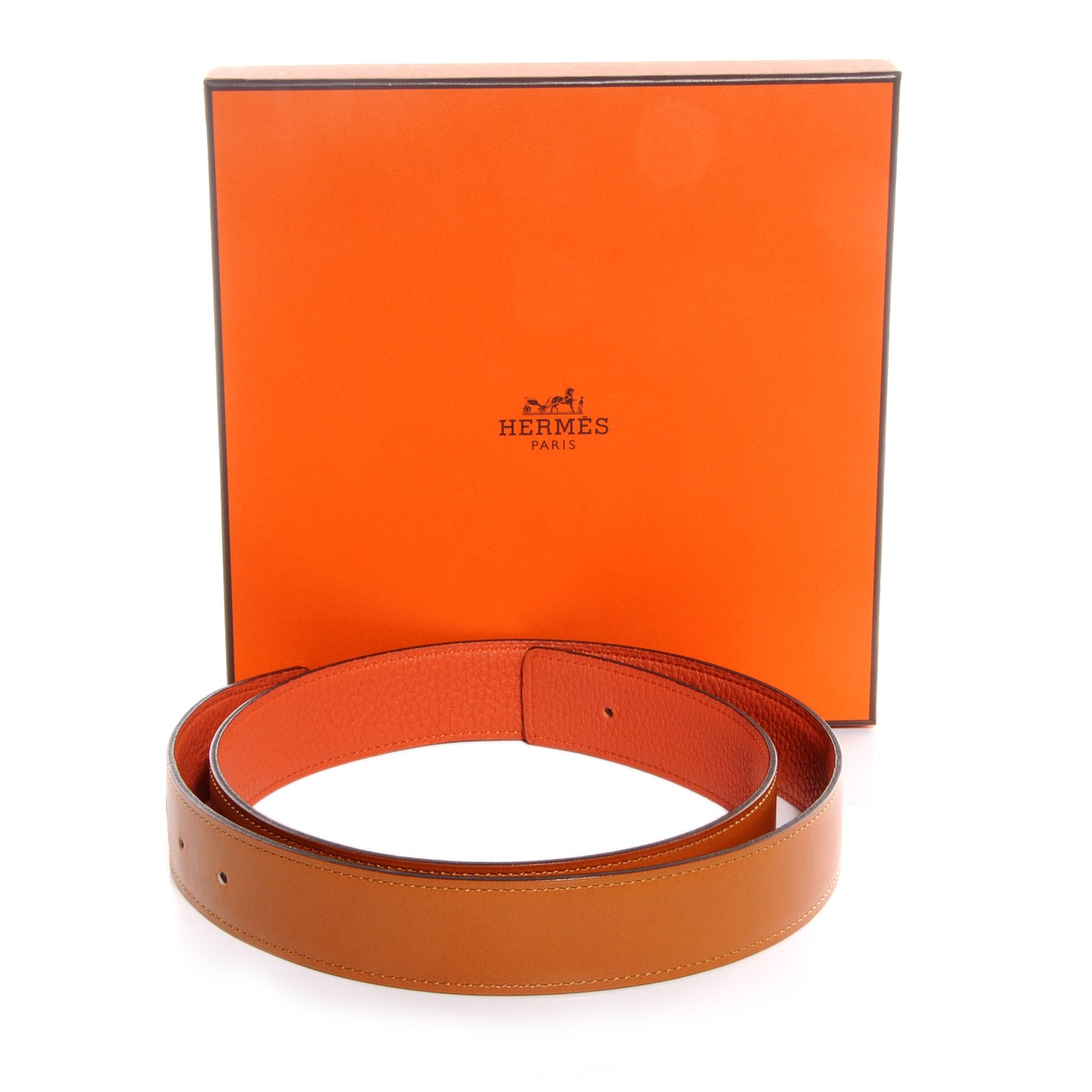 Box Clemence Reversible Belt Strap 85 Orange Fauve