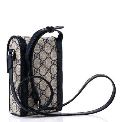 Gucci GG Supreme Monogram Textured Dollar Calfskin Mini Horsebit 1955 Crossbody Bag Beige Blue 3 of 9