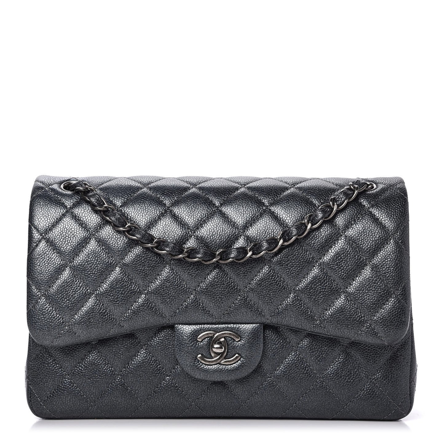 Pearly Caviar Quilted Jumbo Double Flap Black
