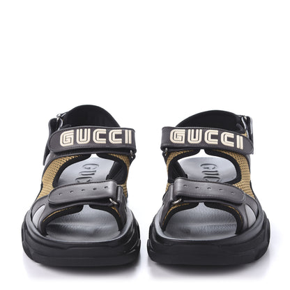 Gucci X SEGA Nappa Mesh Mens Aguru Sandals 8 Loess Black 2 of 9