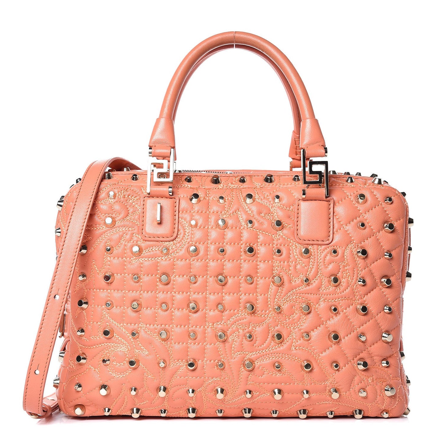 Nappa Barocco Quilted Studded Vanitas Demetra Salmon