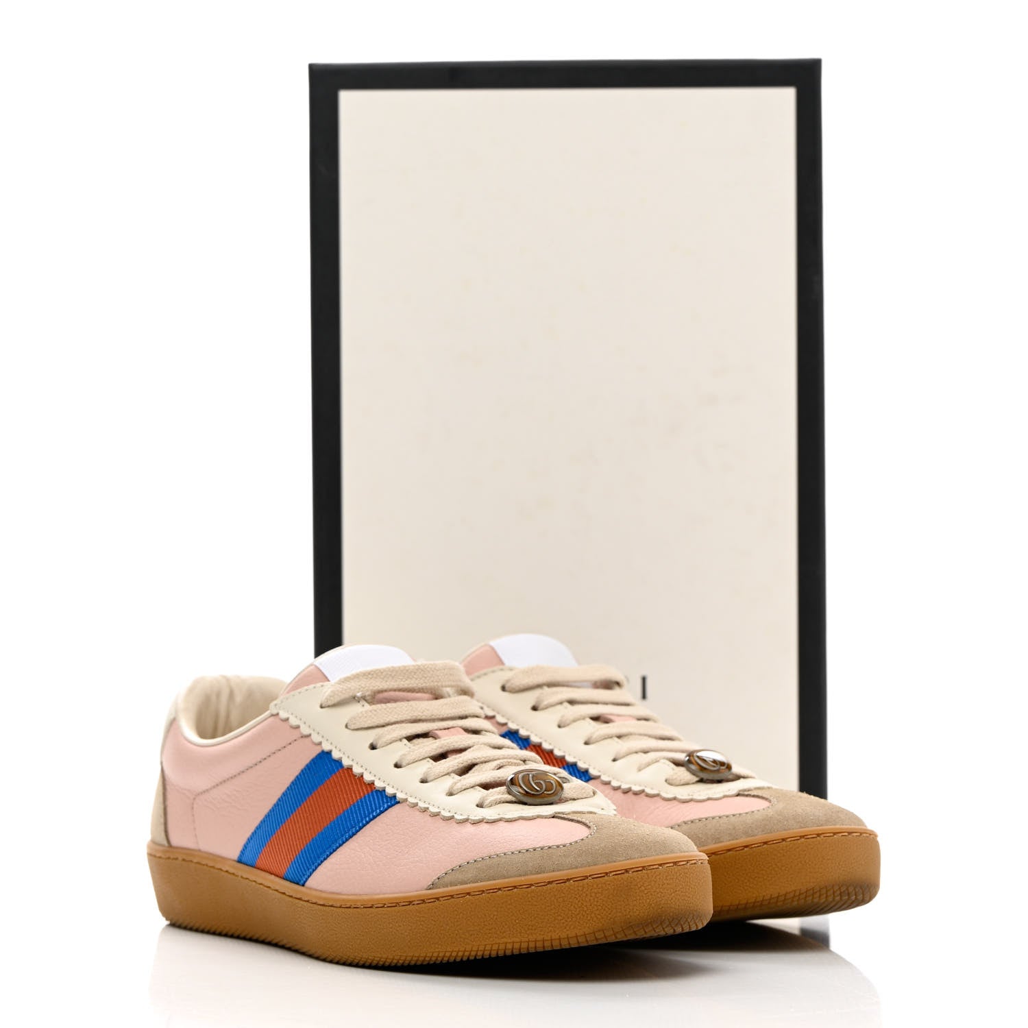 Gucci Calfskin Suede Web Womens G74 Sneakers 38 Oatmeal Soft Rose 9 of 9