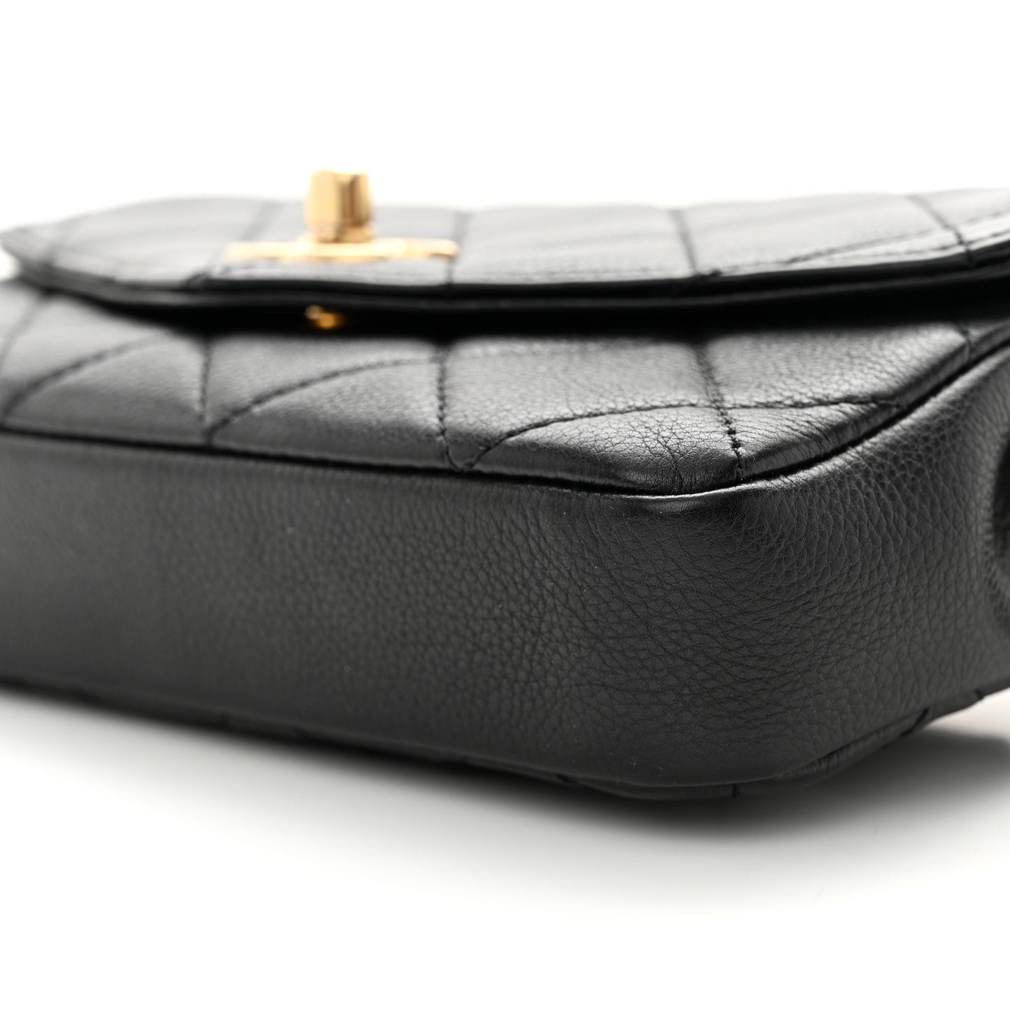 Calfskin Quilted Flap Waist Bag Black