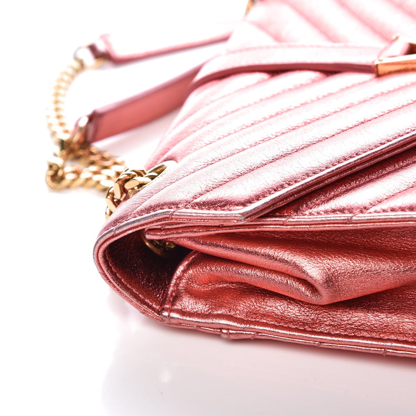 Metallic Matelasse Chevron Small Monogram Chain Shoulder Bag Rose