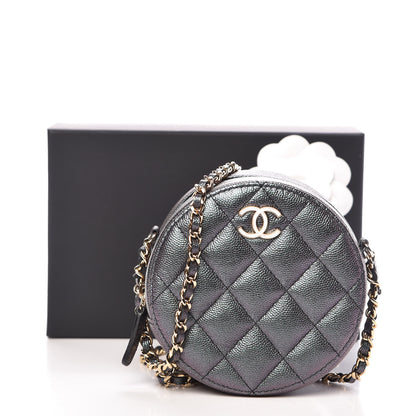 Chanel Iridescent Caviar Quilted Round Clutch With Chain Black 8 of 8