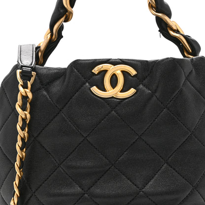 Chanel Shiny Lambskin Quilted Small Chain Is More Drawstring Bag Black 8 of 10