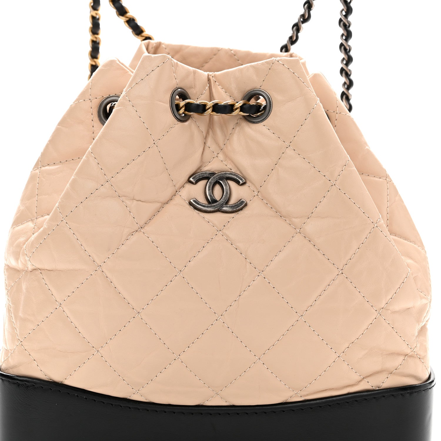 Chanel Aged Calfskin Quilted Small Gabrielle Backpack Beige Black 7 of 9