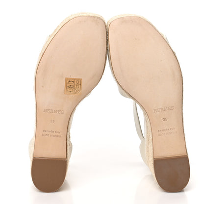Hermes Goatskin Elda Espadrille Wedge Sandals 35 White 5 of 9