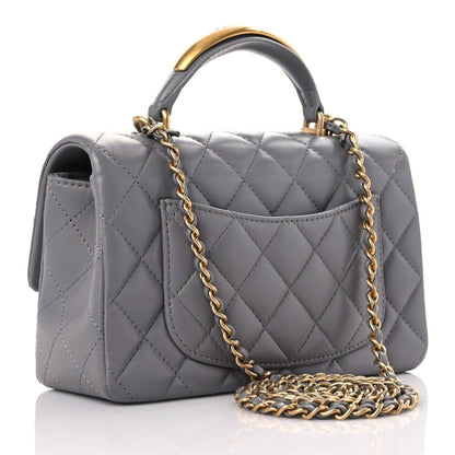 Chanel Lambskin Metal Quilted Mini Top Handle Rectangular Flap Grey 2 of 9