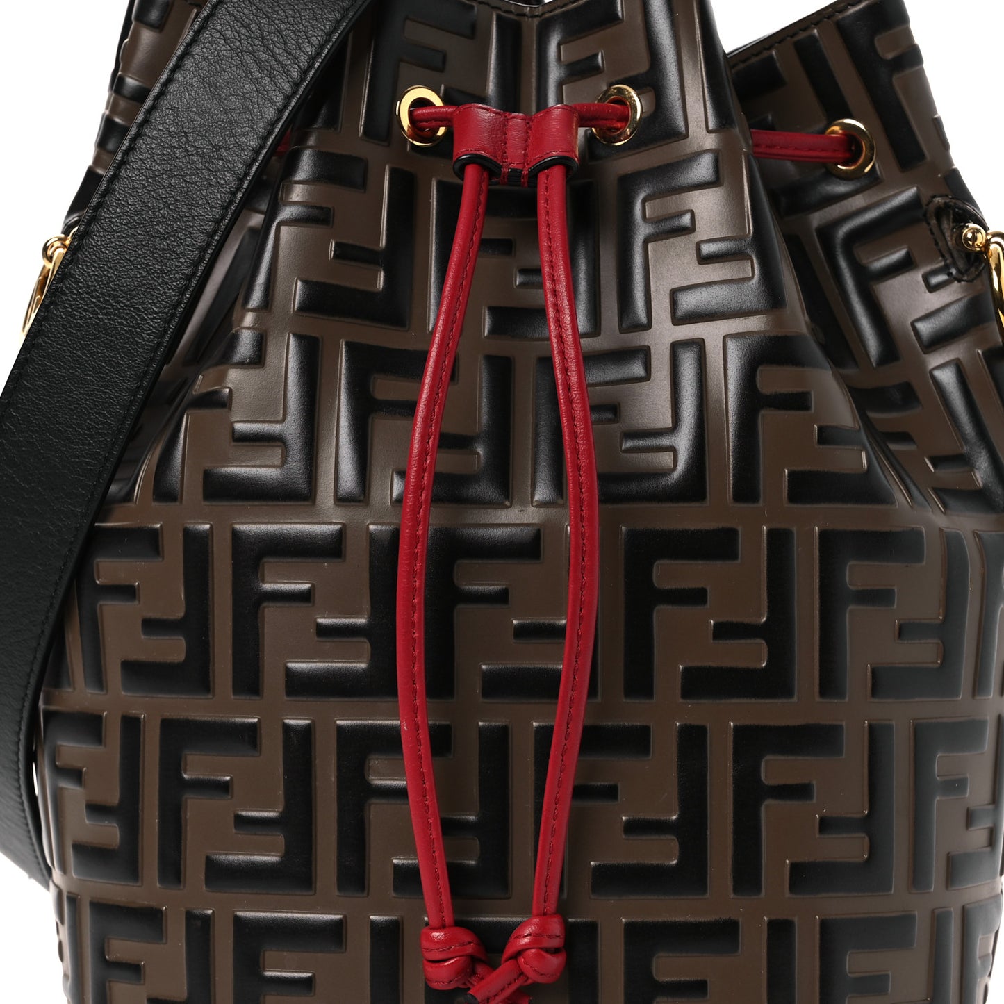 Vitello Grace F is Fendi Bi-Color FF 1974 Embossed Grande Mon Tresor Bucket Bag Maya Black Fragola