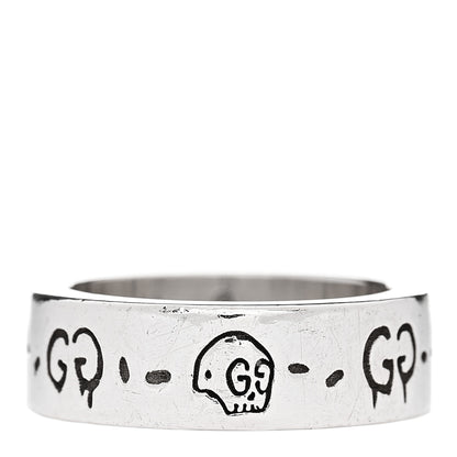 Gucci Sterling Silver Narrow GucciGhost Hamlet Skull Ring 49 4.75 1 of 5