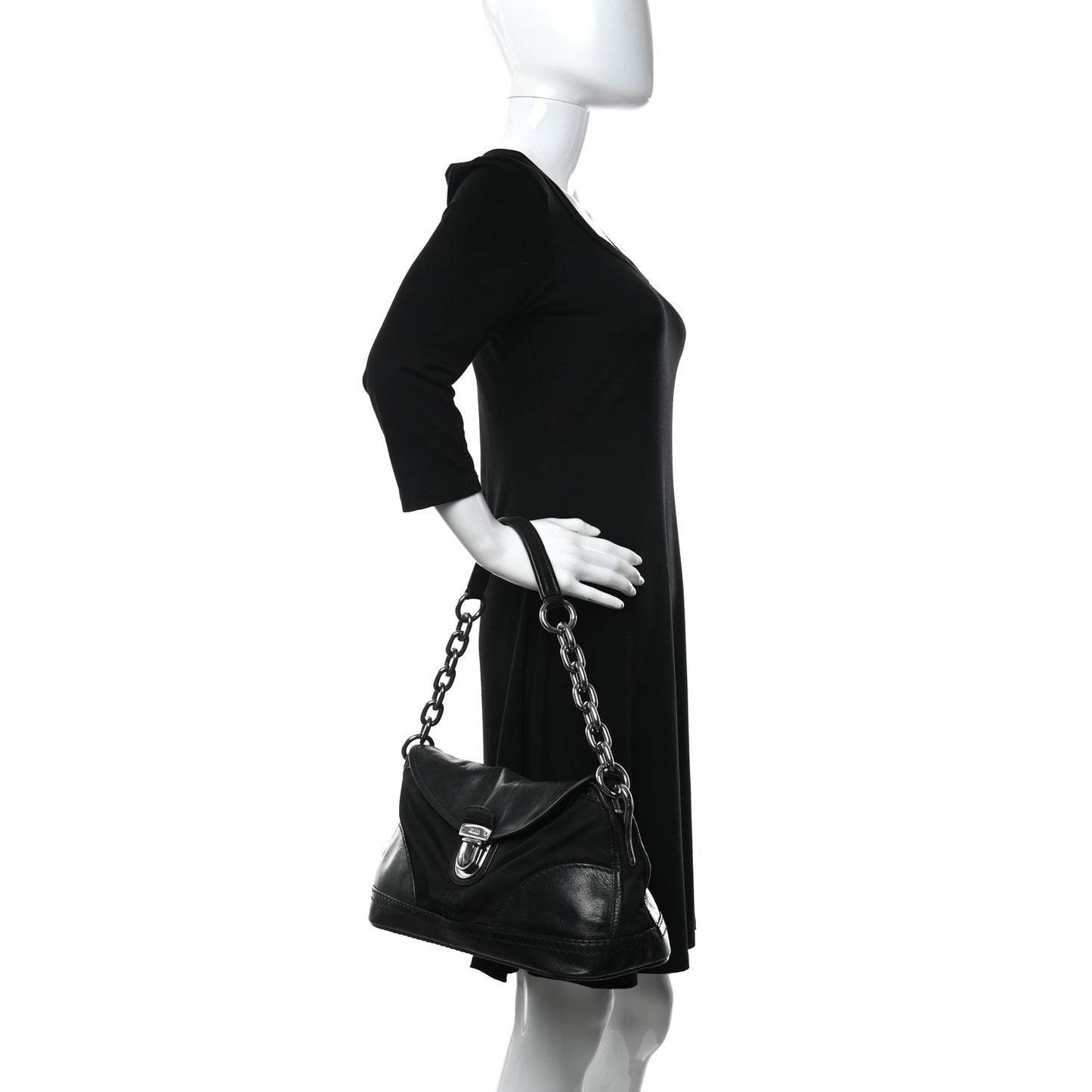 Calfskin Tessuto Nylon Shoulder Bag Black