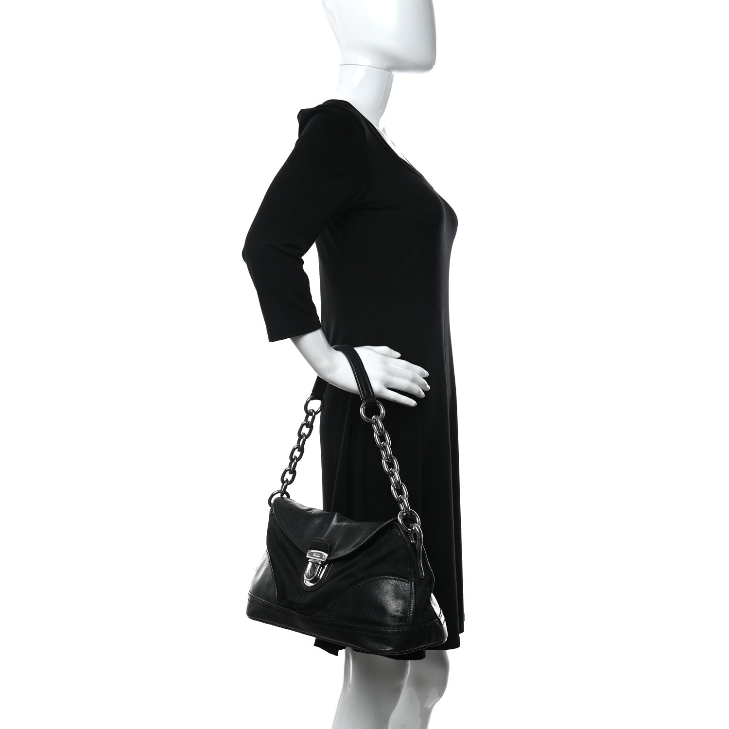 Prada Calfskin Tessuto Nylon Shoulder Bag Black 2 of 11