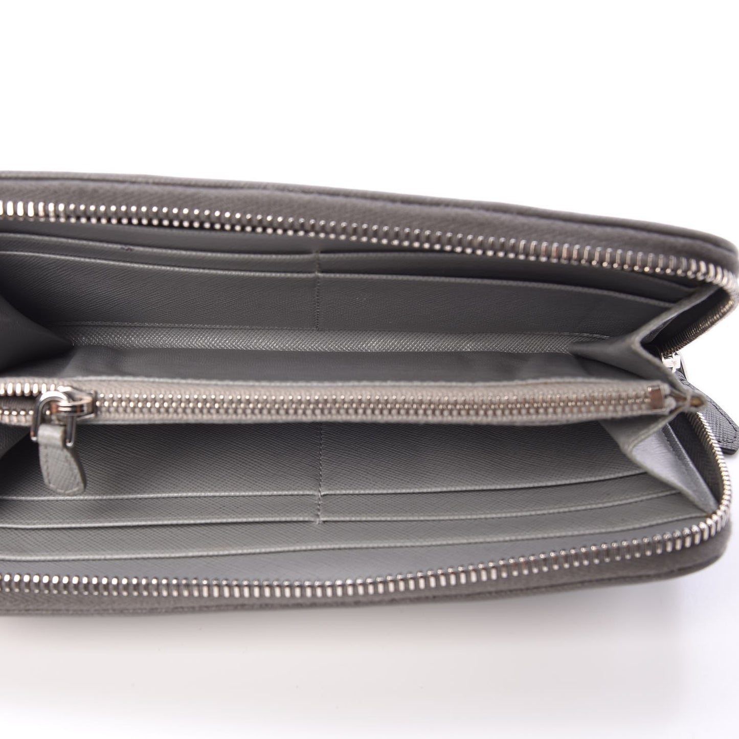 Saffiano Bi-Color Metal Zip Around Wallet Marmo Nube