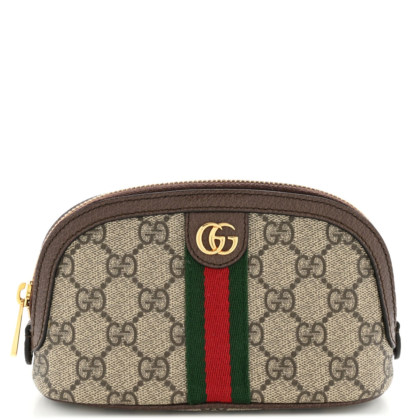 GG Supreme Monogram Textured Calfskin Web Medium Ophidia Cosmetic Case Beige Ebony New Acero